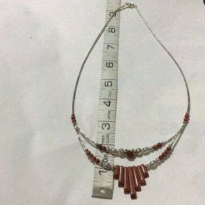 Goldstone necklace with silver beads